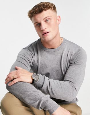 Gianni Feraud premium muscle fit stretch crew neck fine gauge sweater in gray