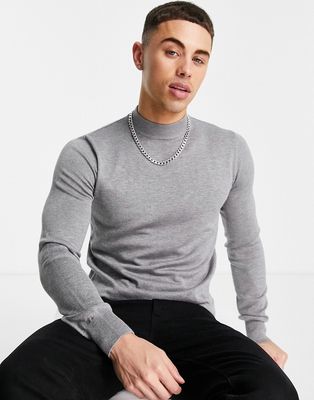 Gianni Feraud premium muscle fit stretch turtleneck fine gauge sweater-Navy