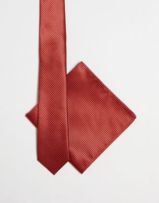 Gianni Feraud printed red tie and pocket square-Brown