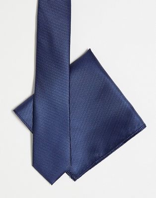 Gianni Feraud printed tie and pocket square in navy