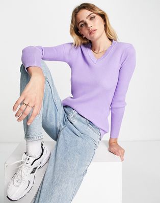 Gianni Feraud ribbed v-neck sweater in lilac-Purple