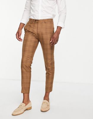 Gianni Feraud skinny cropped suit pants in brown check