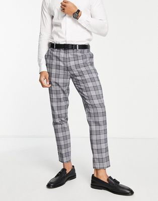 Gianni Feraud skinny fit gray check cropped suit pants