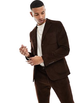 Gianni Feraud skinny suit jacket in brown cord