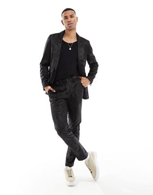 Gianni Feraud skinny velvet paisley suit pants in black
