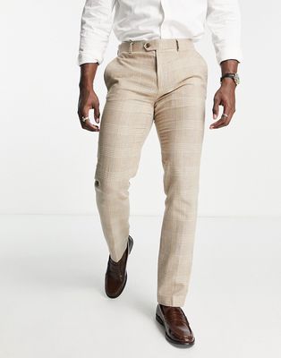 Gianni Feraud slim fit suit pants in beige check-Neutral