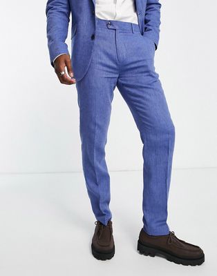 Gianni Feraud slim fit suit pants in blue herringbone