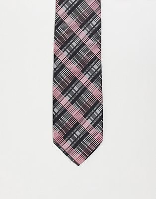 Gianni Feraud slim tie in black and pink check