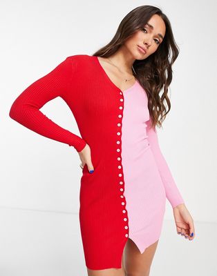 Gianni Feraud split contrast knit dress in pink-Multi