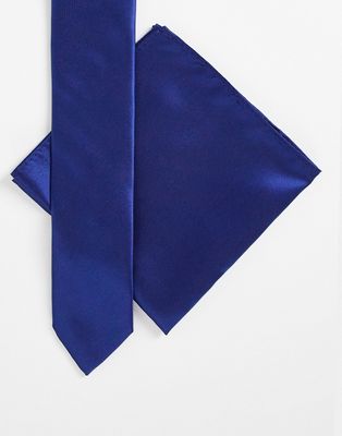 Gianni Feraud tie and pocket square set in royal blue