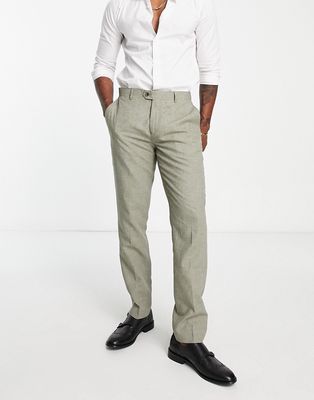 Gianni Feraud wedding slim fit linen suit pants-Green