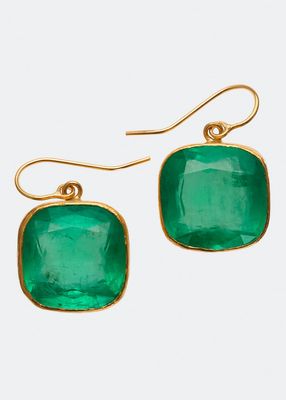 Giant Bright Colombian Emerald Cushion-Cut Single Drop Earrings