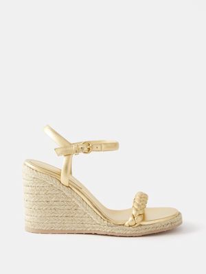 Gianvito Rossi - Cruz 85 Braided-strap Leather Espadrille Wedges - Womens - Gold