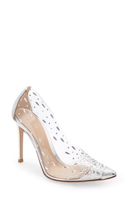 Gianvito Rossi Crystal Embellished Pointed Toe Pump in Silver Trasp
