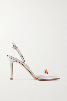 Gianvito Rossi - Ribbon Candy 85 Mirrored-leather And Embellished Pvc Slingback Sandals - Silver