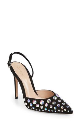 Gianvito Rossi Spectra Crystal Embellished Slingback Pump in Black/Crystal A.b.