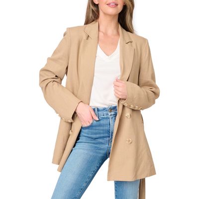 GIBSONLOOK Belted Linen Blend Blazer in Nutshell Brown 