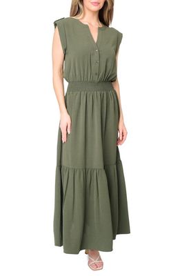 GIBSONLOOK Bohemian Smocked Waist Maxi Dress in Military Green 