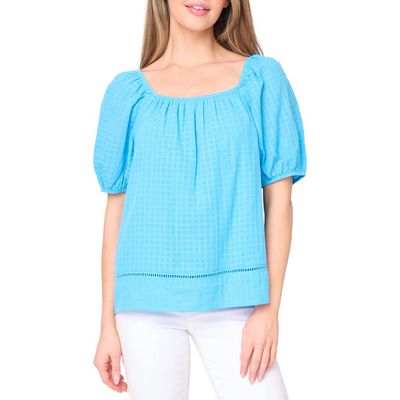 GIBSONLOOK Convertible Neck Gauze Top in Cornflower Blue 