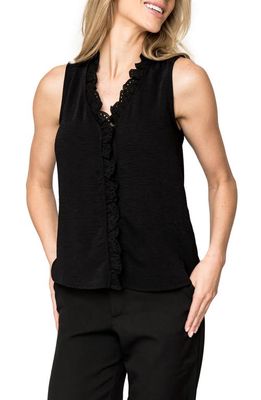 GIBSONLOOK Embroidered Eyelet Trim Button-Up Top in Black