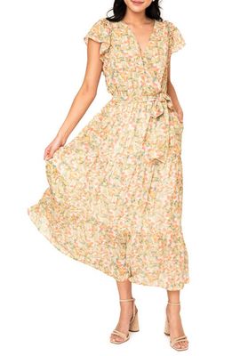 GIBSONLOOK Floral Flutter Sleeve Midi Dress in Yellow Multi Floral