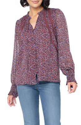 GIBSONLOOK Floral Long Sleeve Button-Up Blouse in Berry/Denim Ditsy