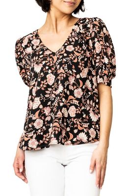 GIBSONLOOK Floral Print Puff Sleeve Blouse in Black Blush Floral