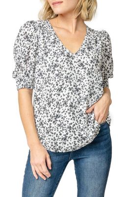 GIBSONLOOK Floral Print Puff Sleeve Blouse in White/Black Floral