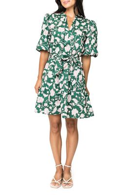 GIBSONLOOK Floral Print Tie Waist Dress in Foliage Green Print