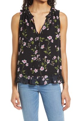 GIBSONLOOK Floral Ruffle Sleeveless Blouse in Black Dot Floral