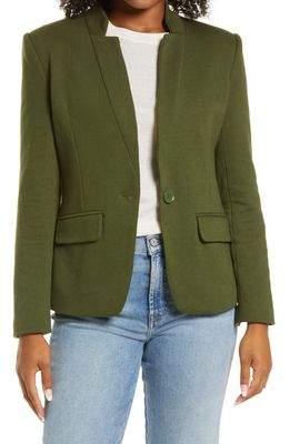 GIBSONLOOK Inverted Notch Collar Cotton Blend Blazer in Deep Green