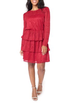 GIBSONLOOK Long Sleeve Tiered Lace Dress in Ruby Red