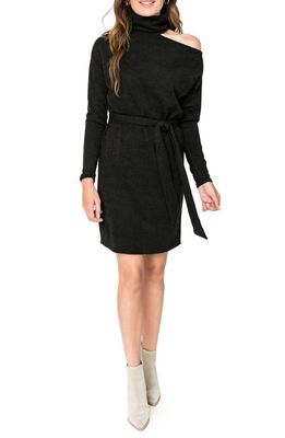 GIBSONLOOK Mock Neck Cold Shoulder Long Sleeve Sweater Dress in Black