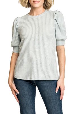 GIBSONLOOK Pointelle Puff Sleeve Knit Top in Chambray