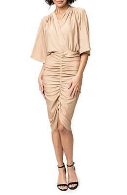 GIBSONLOOK Ruched Metallic Knit Midi Dress in Champagne