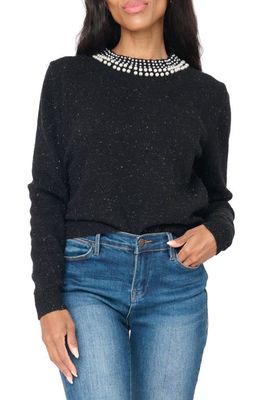 GIBSONLOOK Soirée Imitation Pearl Embellished Sweater in Black