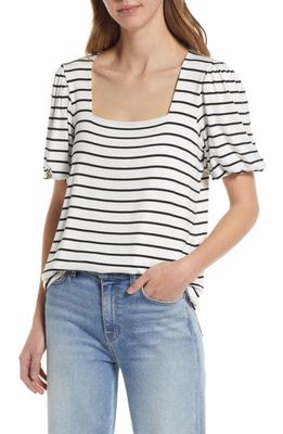GIBSONLOOK Stripe Puff Sleeve Square Neck T-Shirt in Ivory/Black Stripe
