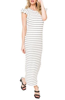 GIBSONLOOK Stripe Ruffle Sleeve Cotton Knit Maxi Dress in White Black Stripe