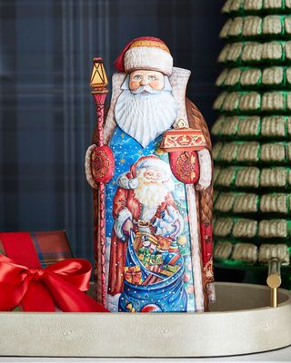 Gift Giver Bag Santa Wood-Carved Masterpiece Figurine