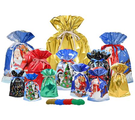 GiftMate 24-Piece Holiday Magic Drawstring Gift Bag and Tag Se