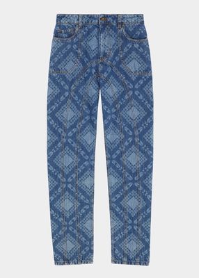 Gifty Printed Straight-Leg Curved-Seam Jeans