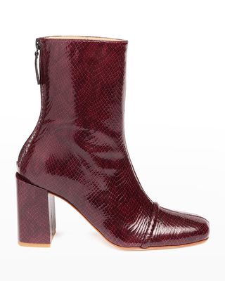 Gigi 75mm Patent Snake-Print Ankle Booties