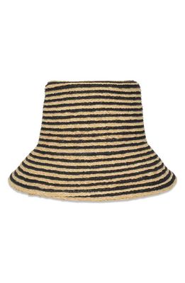 Gigi Burris Millinery Lulu Stripe Raffia & Hemp Packable Bucket Hat in Natural/Black 