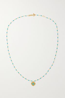 Gigi Clozeau - Lace Heart 18-karat Gold And Resin Necklace - Orange