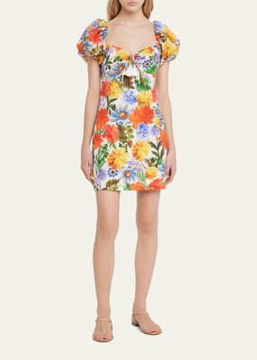 Gigi Puff-Sleeve Floral Poplin Mini Dress