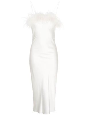 Gilda & Pearl Camille feather-trim silk dress - White