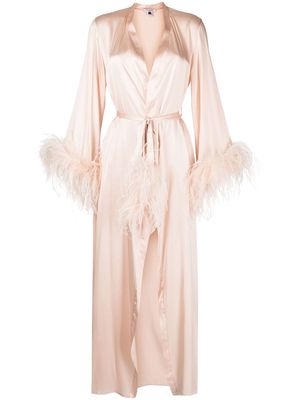 Gilda & Pearl Camille feather-trim silk robe - Pink