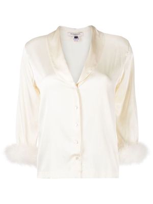 Gilda & Pearl feather-trim silk pyjama set - White