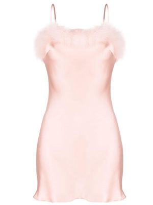 Gilda & Pearl Kitty feather-trim silk slip minidress - Pink
