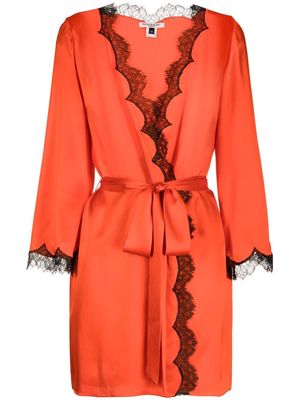 Gilda & Pearl lace-trim tie-fastening robe - Orange
